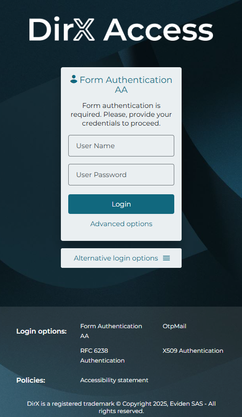 Authentication Application - Default view