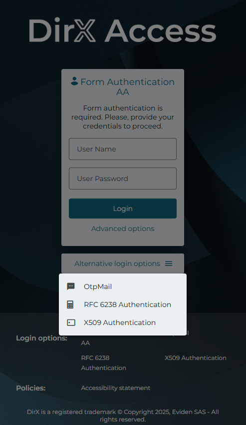 Authentication Application - Alternative login options