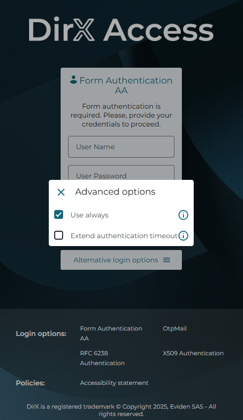 Authentication Application - Advanced options