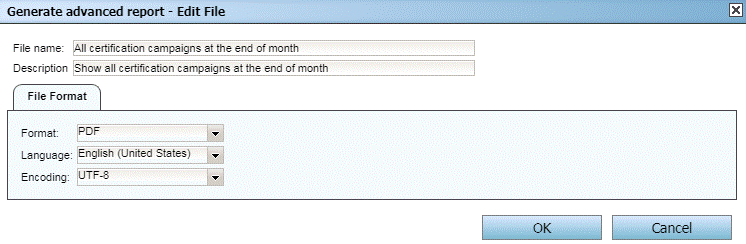 Reports View - Report File Name and Format Definition Dialog