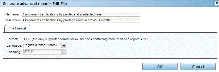 Reports View - Report File Name and Format Definition Dialog