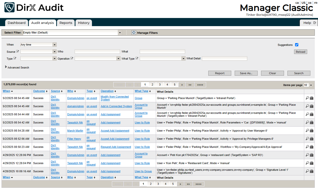 Audit Analysis Main Page