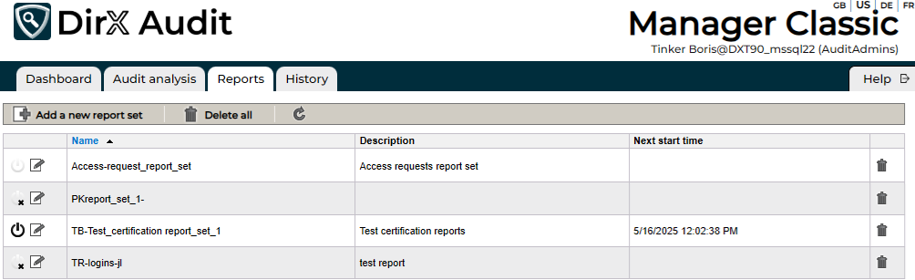 Reports View - Main Page