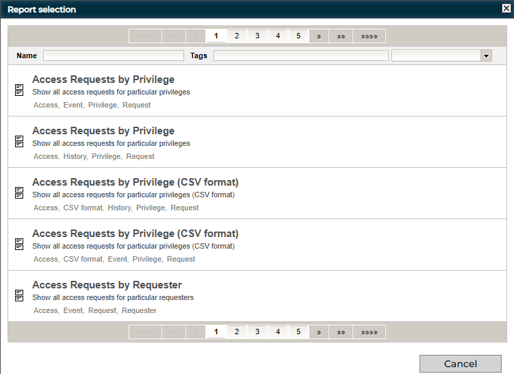 Reports View - Report Selection Dialog