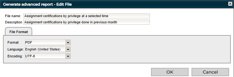 Reports View - Report File Name and Format Definition Dialog