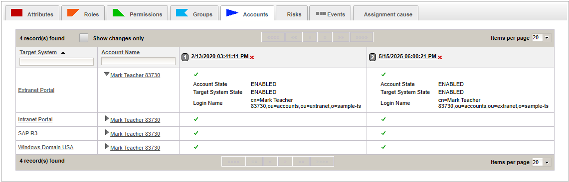 History View Details - Accounts Tab