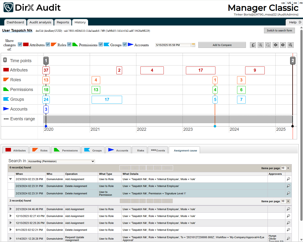 History View Details - Assignment cause Tab