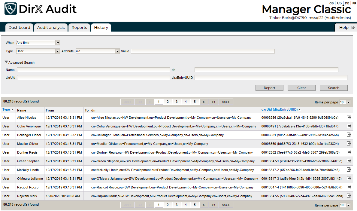 History View - Main Page