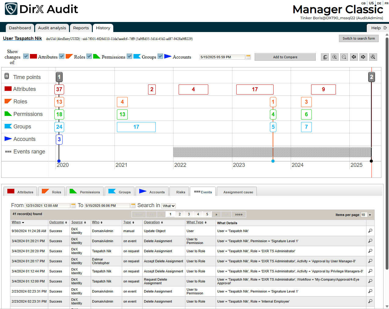 History View Details - Events Tab