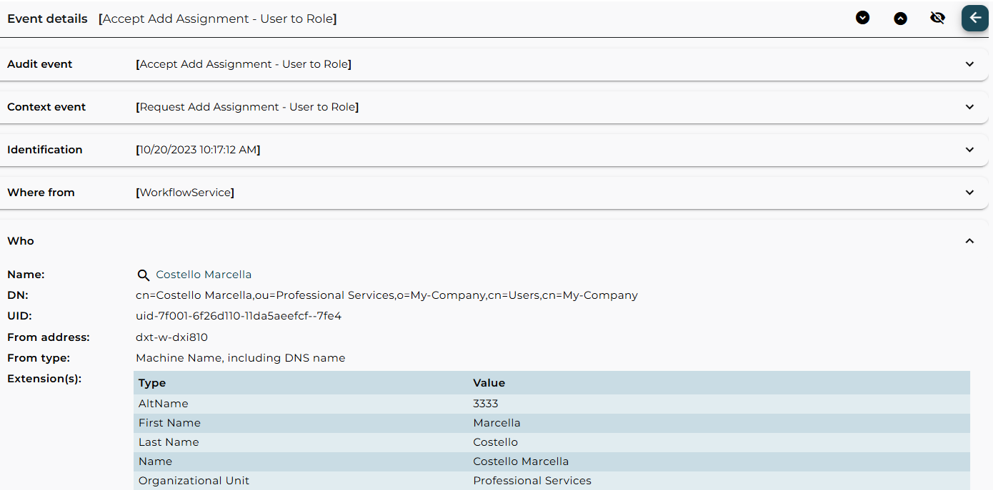 Audit Analysis – Events detail – Link to History Entries