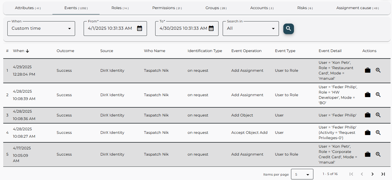 History – Events Tab
