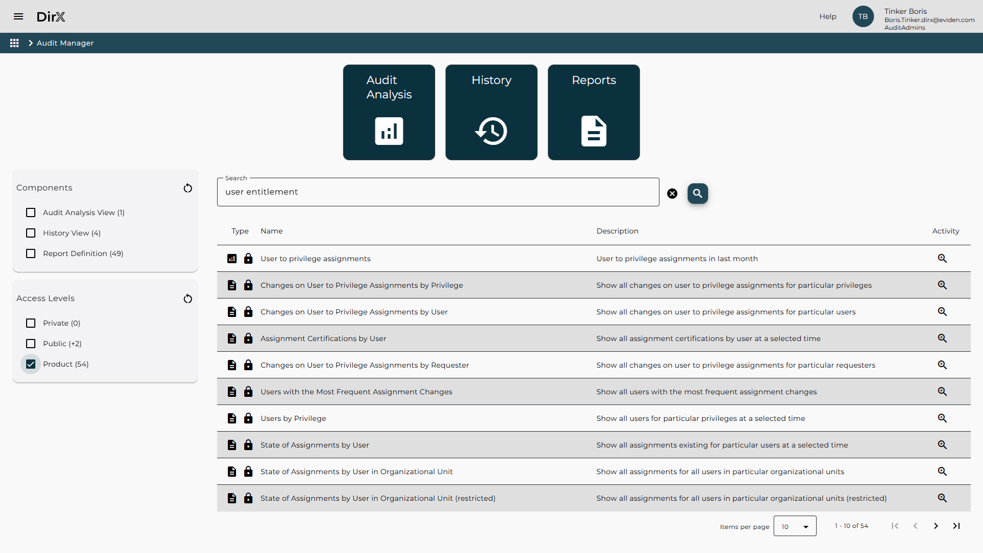 DirX Audit Manager Landing Page