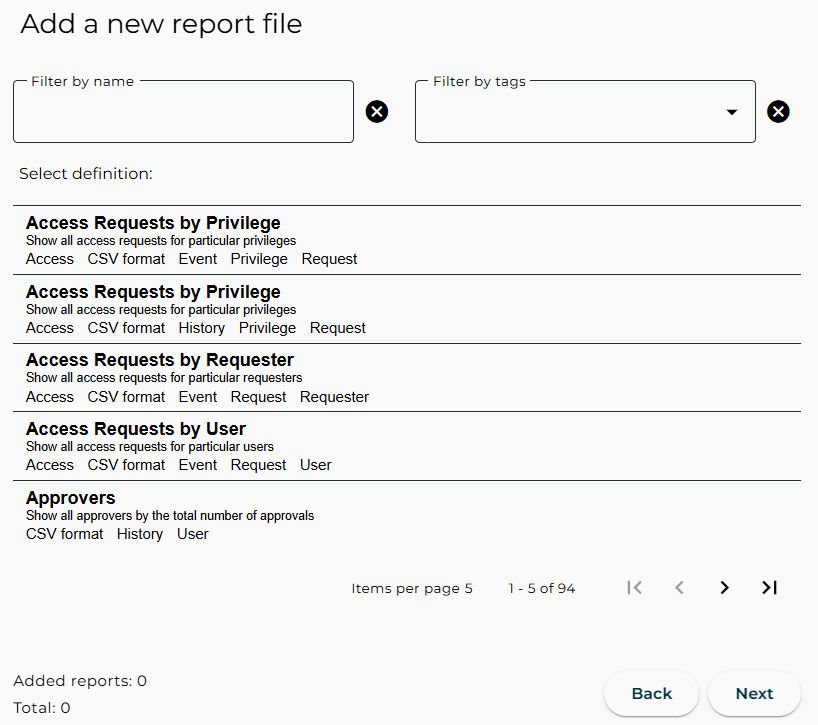 Reports – Add a report set – Select definition