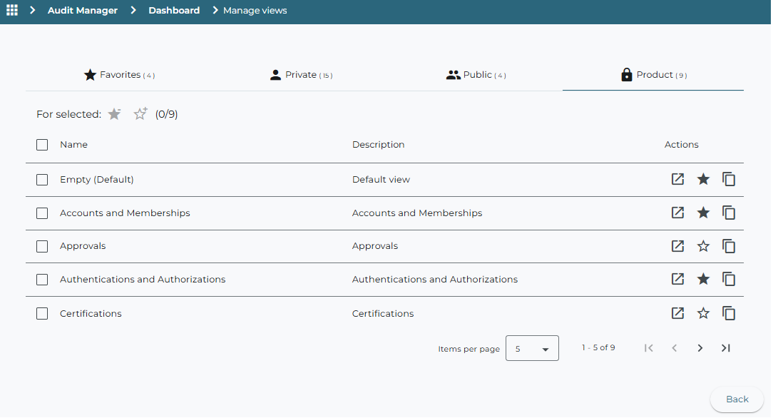 Manage views page