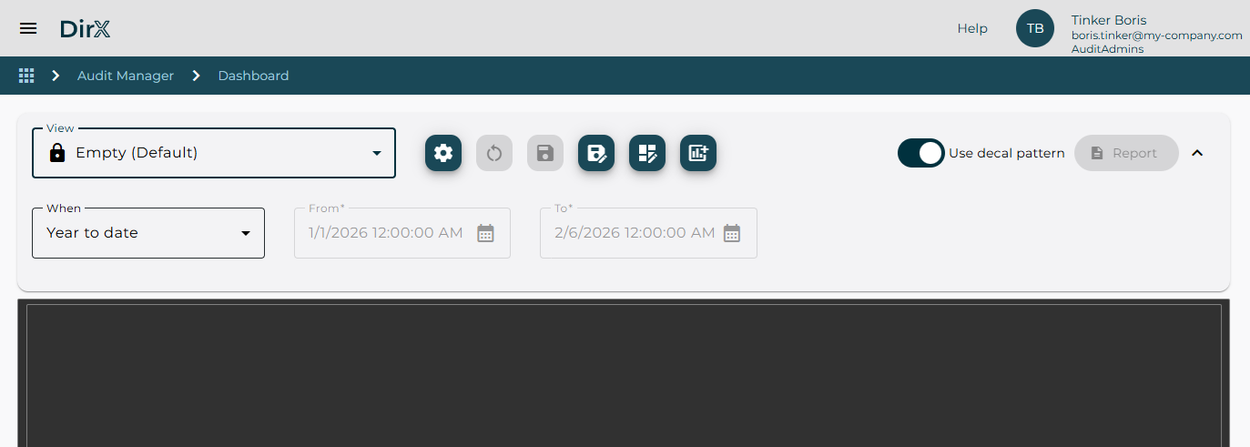 Dashboard page - default view