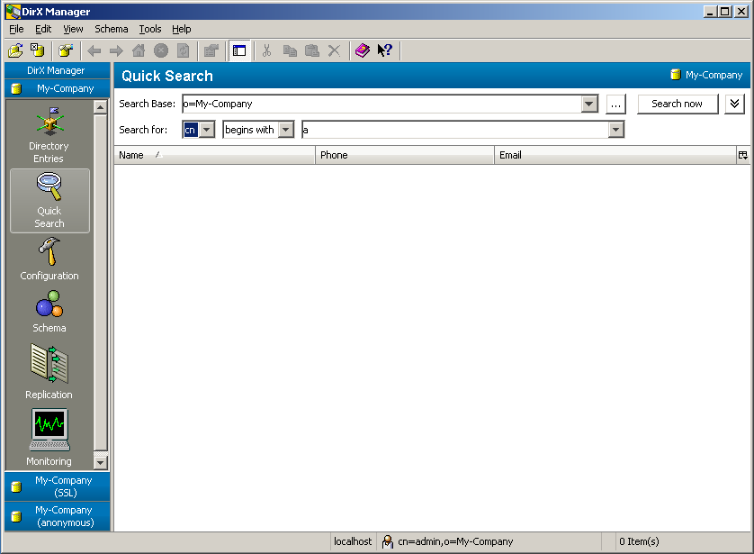 DirX Directory Manager Quick Search View