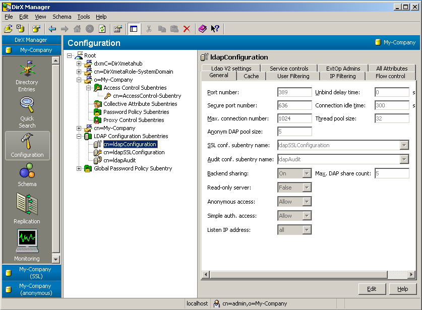 DirX Directory Manager Configuration View