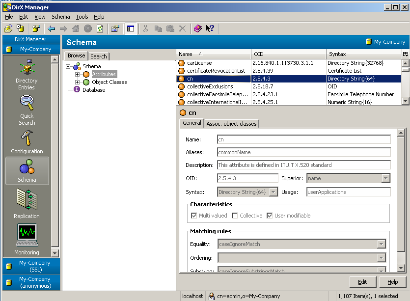 DirX Directory Manager Schema View