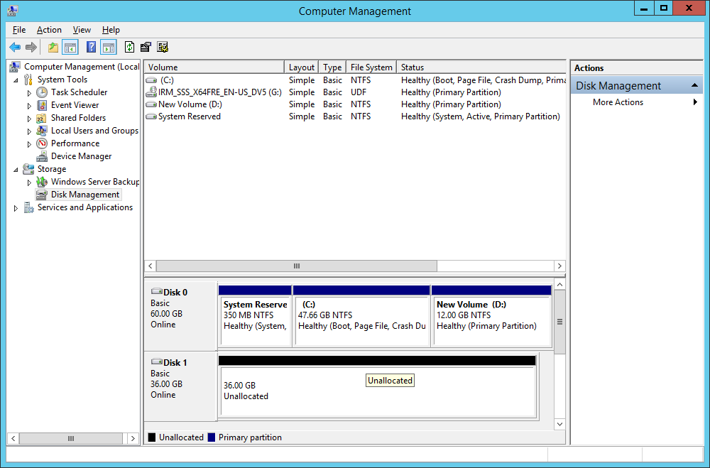 Disk Management Snap-In on Windows Server