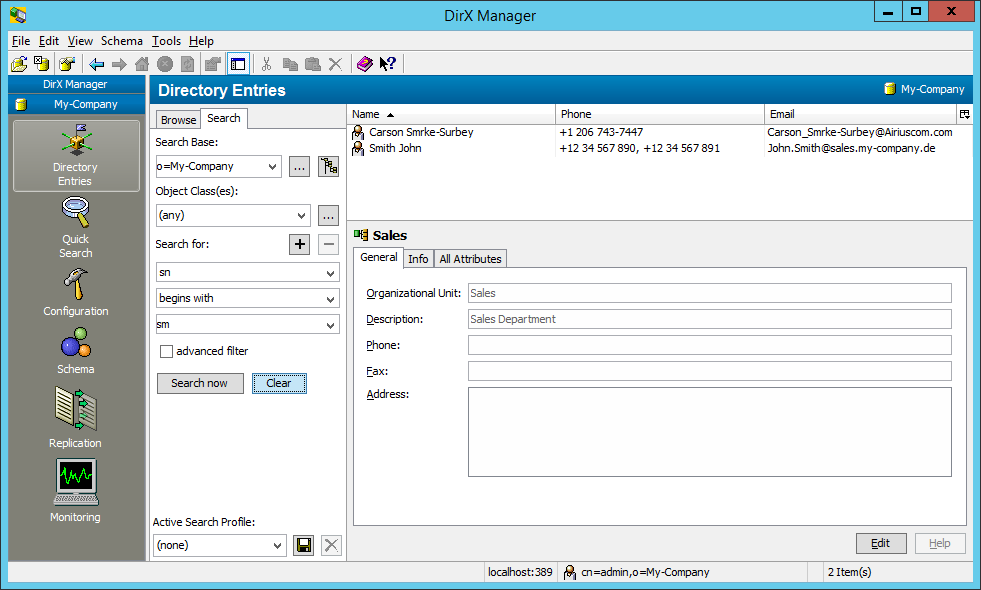 DirX Directory Manager Example Directory Search 2