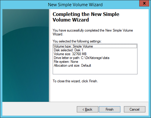 Volume Wizard Completion Dialog