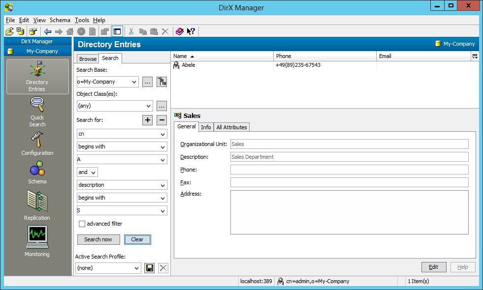 DirX Directory Manager Example Directory Search 1