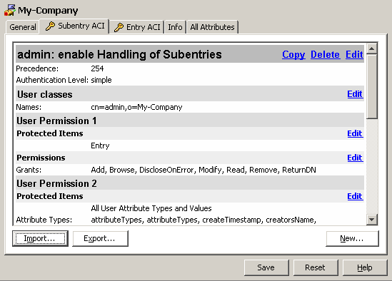 My-Company’s Subentry ACI tab with admin: enable Handling of Subentries. Press the Import button below the subentry ACI values to import subentry ACI values