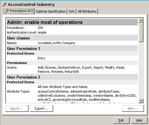 Prescriptive ACI tab with Admin: enable most of operations. Press the Export button below the prescriptive ACI values to export the prescriptive ACI
