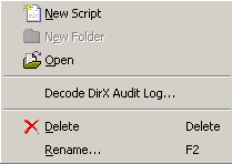 Displays the operations New Script
