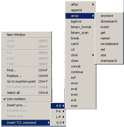 Displays numerous functions. Selectable are New Window