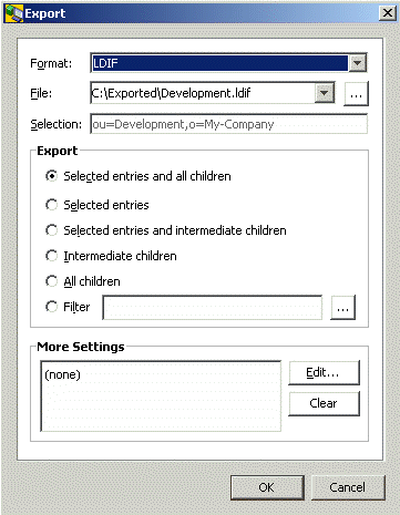 The Export dialog box consist of three sections. In the first section
