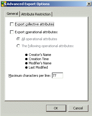 The Advanced Export Options General Tab provides the check boxes Export collective attributes
