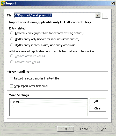 First enter the filename of the import file in the input field