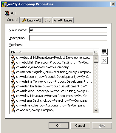 The General Tab provides fields for Group name