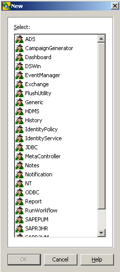 Displays a list of object types. There is a scroll bar on theright side of the list to scroll up and down. Select an object type. Press the OK button to select the object type