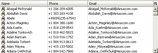 The List Pane displays a list of entries in tabular format. Here a list of users is displayed with Name