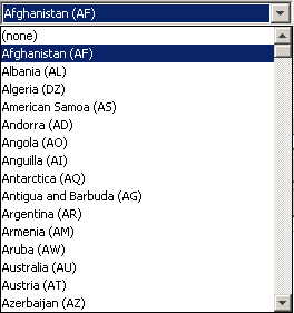 Combo box displaying the current value