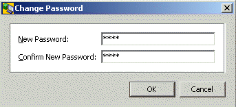 Displays the Change Password dialog box with the fields New Password and Confirm New Password. Enter the password in both fields. Press the OK button to save the value or the Cancel button to discard the changes.