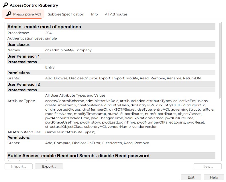 Prescriptive ACI tab with Admin: enable most of operations. Press the Export button below the prescriptive ACI values to export the prescriptive ACI