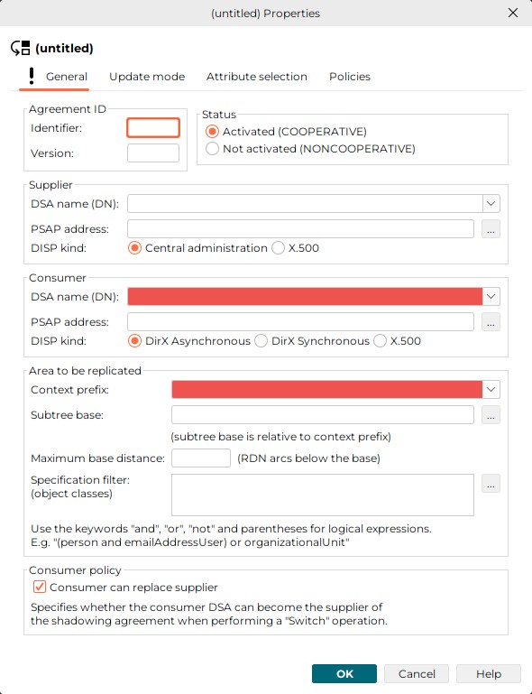 Specify the basic settings of a shadowing agreement. Press the OK button in the bottom line to save the values