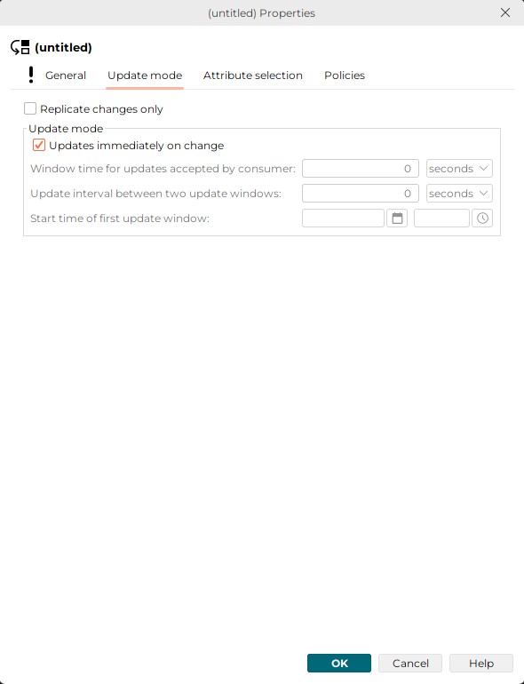 Specify the update mode according the rules described below. Press the OK button in the bottom line to save the values