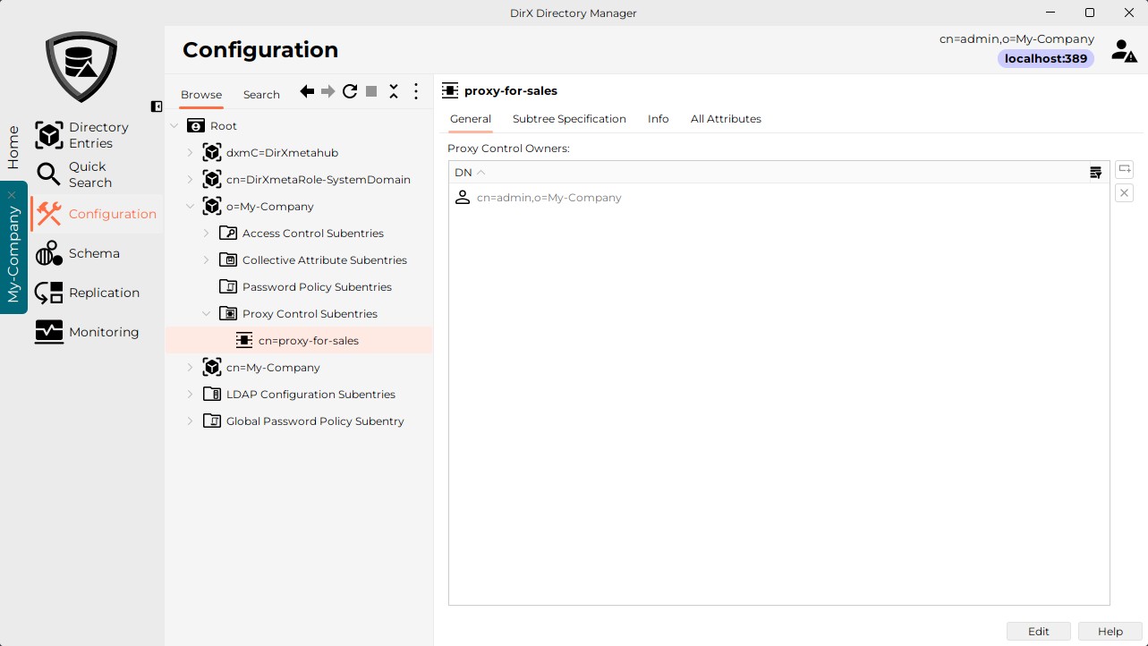 Illustrates the configuration of the proxy control owner in the example above. The Proxy Control Owners are displayed in the General Tab.