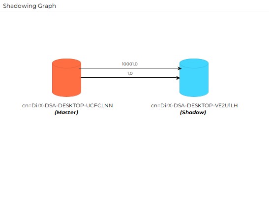 The graph pane presents the shadowing relations among the participating DSAs. The Master of the cooperating DSAs table is colored orange