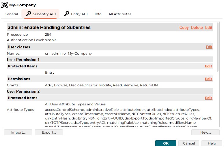 My-Company’s Subentry ACI tab with admin: enable Handling of Subentries. Press the Import button below the subentry ACI values to import subentry ACI values