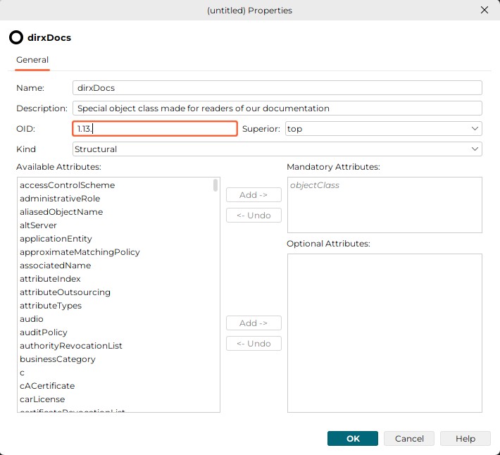 Provides the General tab. The initial exclamation mark of the tab title General indicates that this tab contains mandatory fields. Mandatory fields are Name