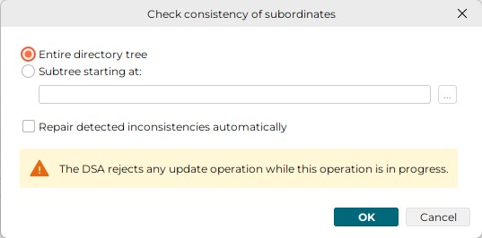 In the check consistency of subordintaes dialog box