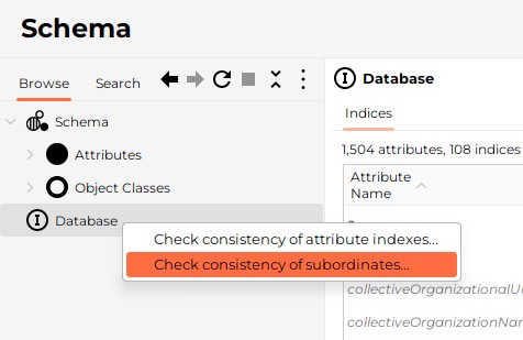 In the schema view of the database node