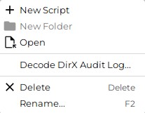 Displays the operations New Script