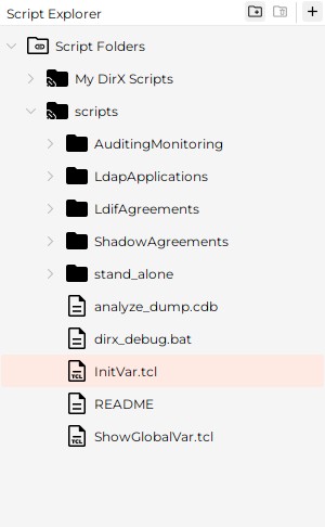 Displays the Script Folders in tree format starting with the root entry Script Folders