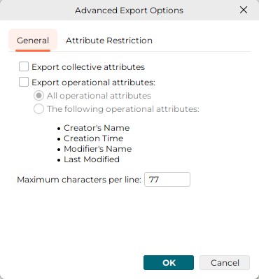 dialog export advanced settings general